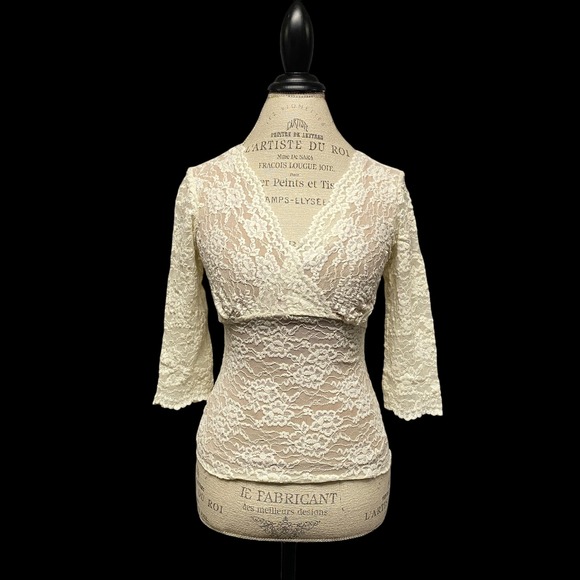 CAbi Tops - Vintage Y2K Top XS Cabi Lace Overlay Fairy Babydoll Coquette Ivory Romantic